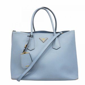 Prada Saffiano Double Leather Tote Bag, Blue, Women's